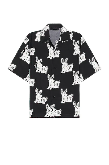 Amiri Rabbit Allover Bowling Shirt in Black & White - Black. Size S (also in M, L, XL/1X).