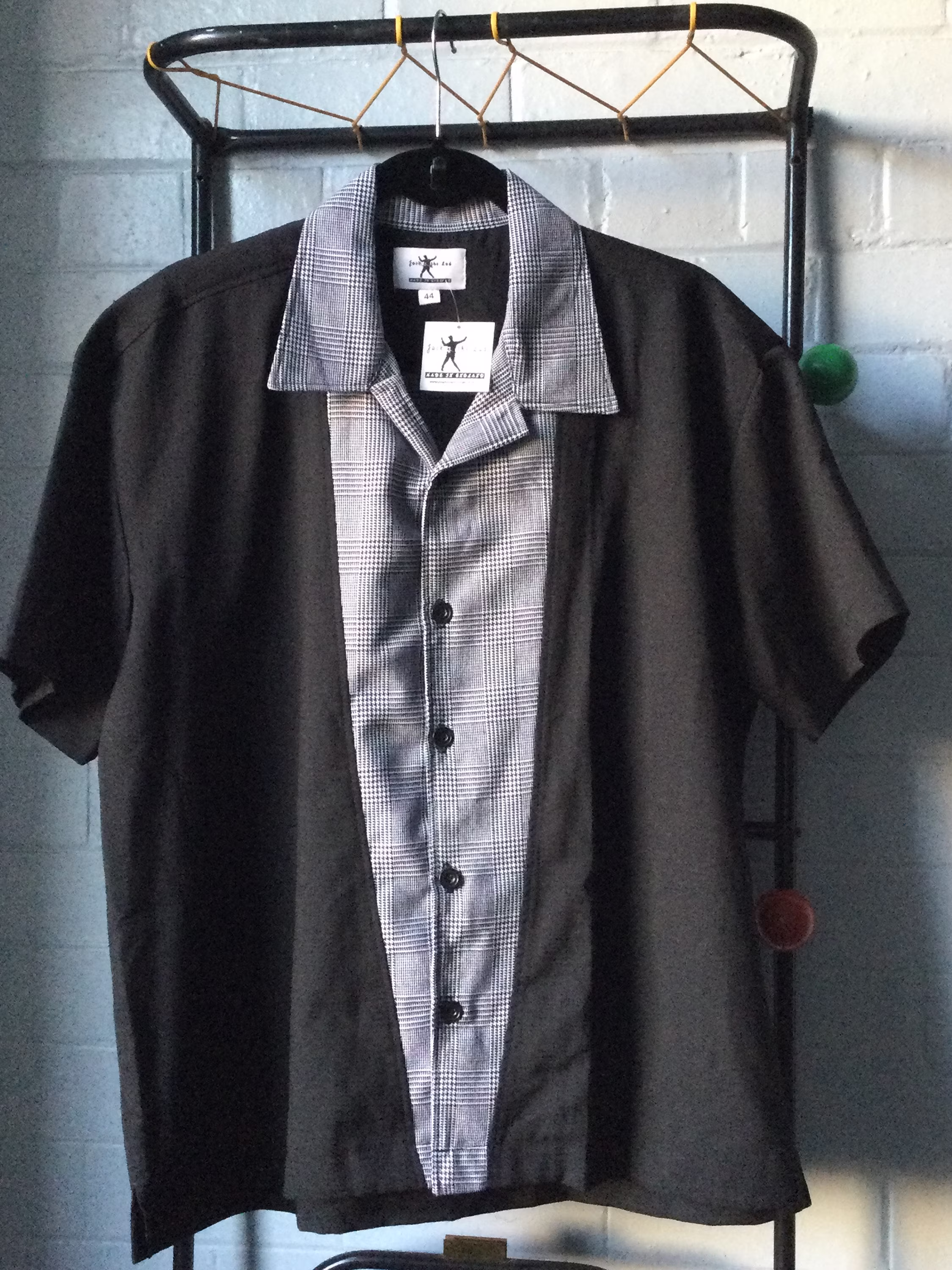 Vintage Style 1950S Bowling Shirt, Black/Black/White Dogtooth.exclusive To Doghouse " Jack The Lad
