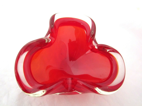 Vintage Murano Seguso Cherry Red Biomorphic Cased Glass Bowl Larger Size