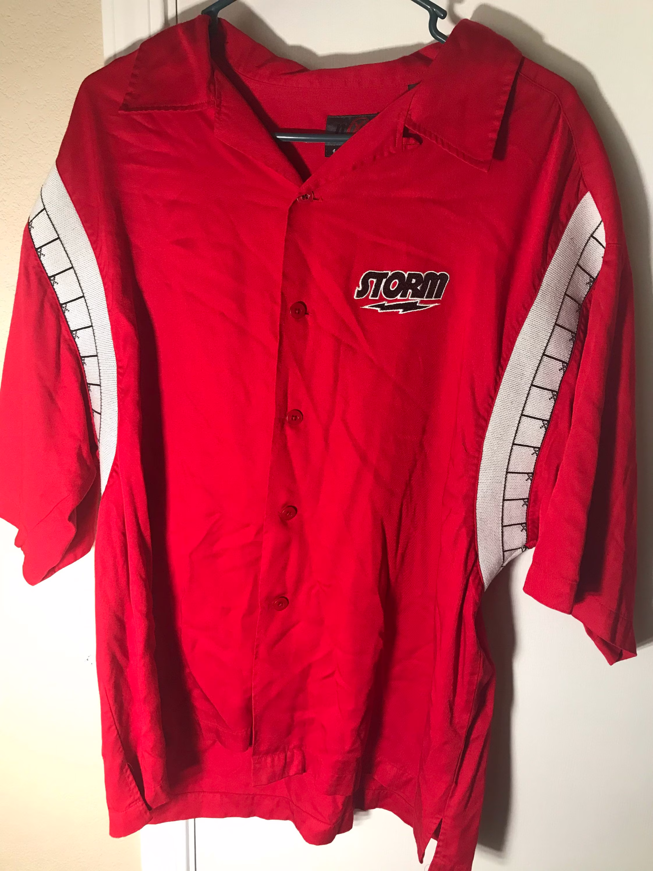 Vtg Storm Bowling Shirt Size X-Large 100% Rayon. Strikes On The Sleeve. Awesome Rare
