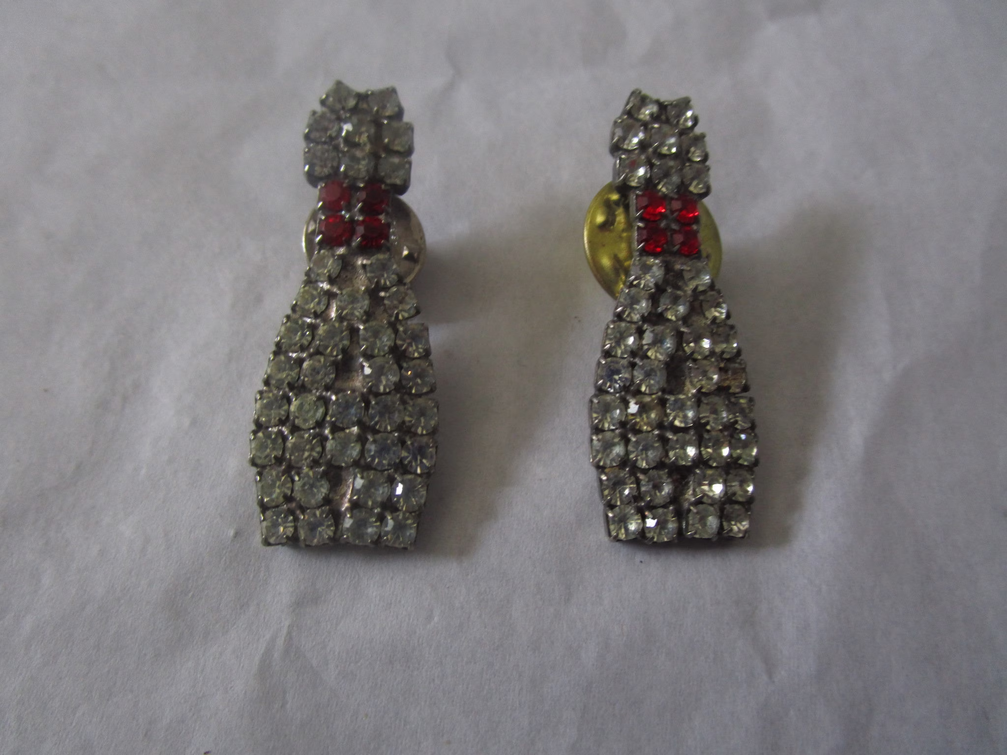Pair Of Vintage Rhinestone Bowling Pin Brooch Pins