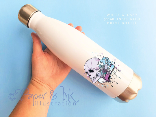 Pastel Goth Personalised Gift, Insulated Flask, Skull, Skull & Roses, Christmas Present, Bottle With Name