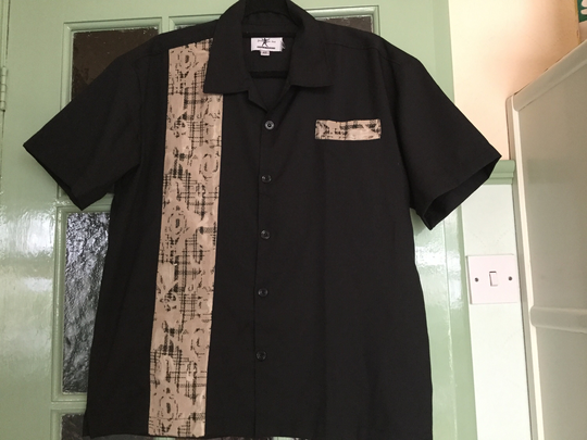 Vintage Style 1950S Bowling Shirt.black/ Gold.exclusive To Doghouse " Jack The Lad