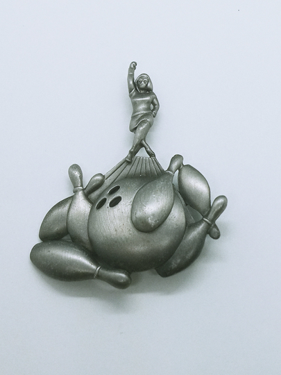 Vintage Ajc Bowler Brooch/Silver Colored Pewter Pin