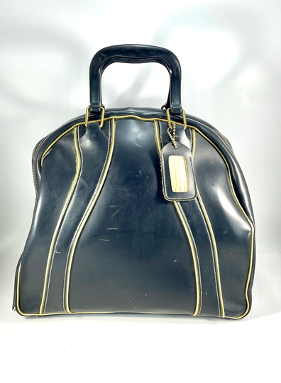 Vintage Coats Clark Bowling Bag Carry-On Black With Gold Piping Retro Travel Luggage Day