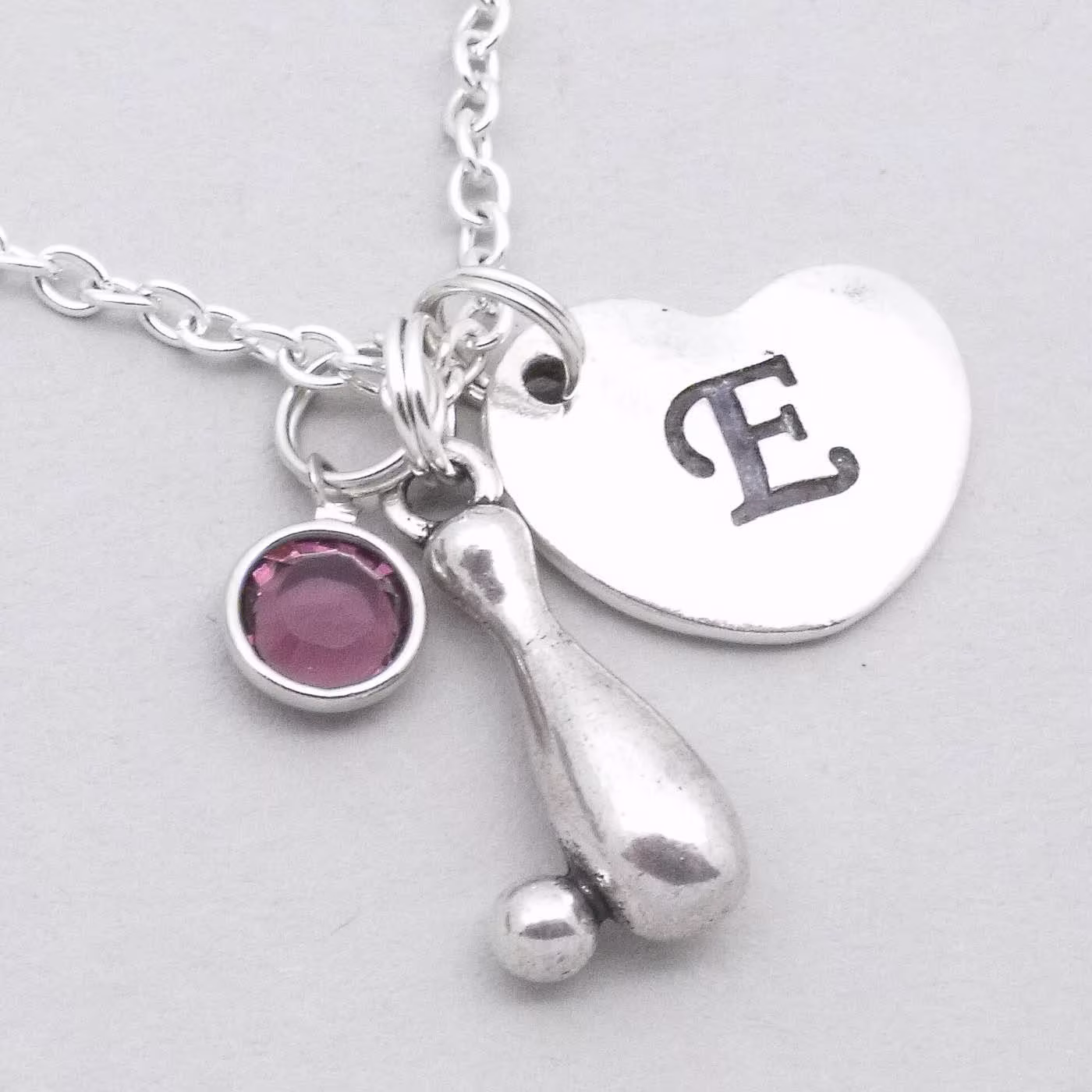 Ten Pin Bowling Pendant Necklace With Heart Initial | Personalised Ten Jewellery Sports Gift