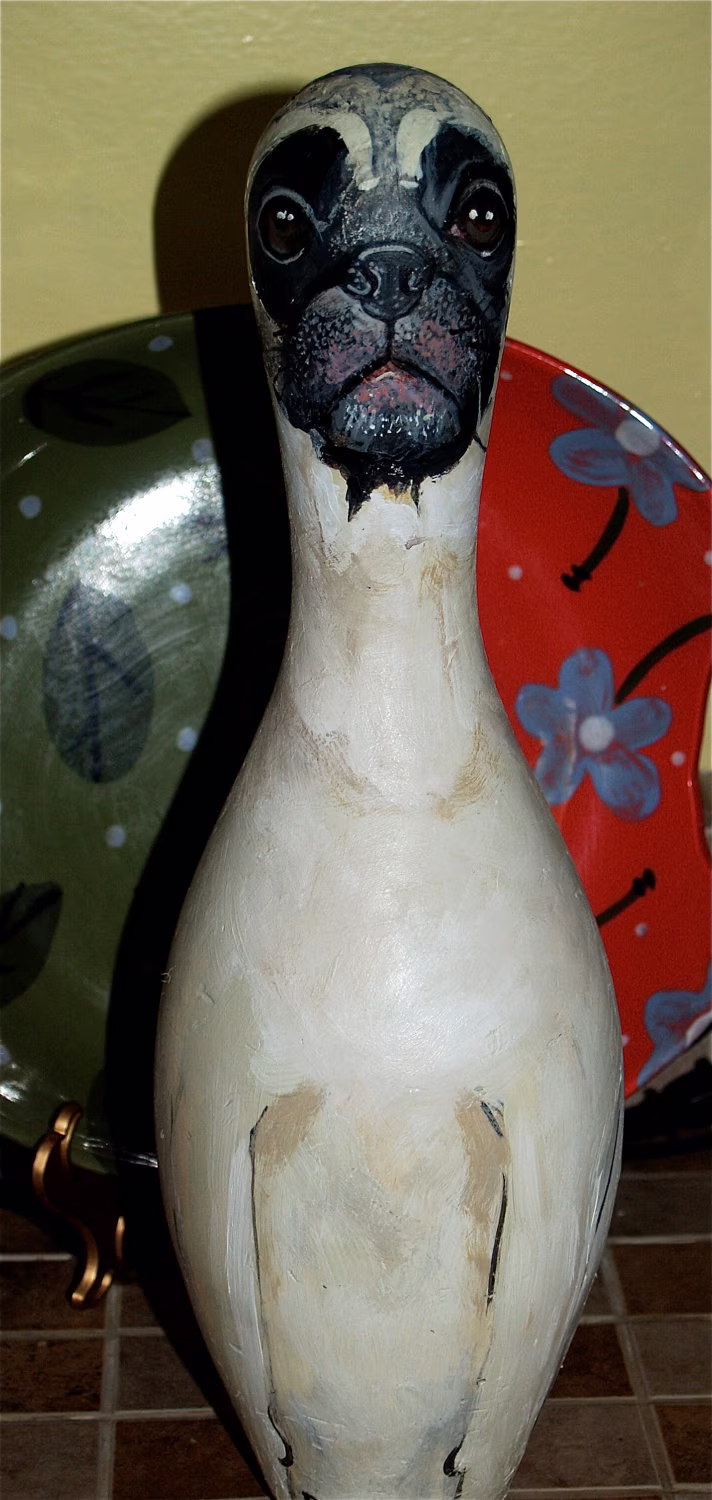 Custom Hand Painted Bowling Pin With Your Dogs Pet Portrait On It All Breeds Pug Etc