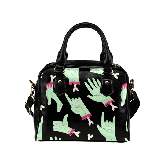 Kawaii Goth Chopped Hands Bowler Hand Bag, Cute Witch Pu Vegan Leather Shoulder Bag With Strap, Pastel Goth Japanese Bowling Purse
