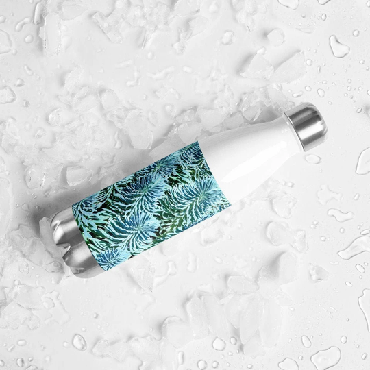 Stainless Steel Water Bottle, Plant Patterns in Blue