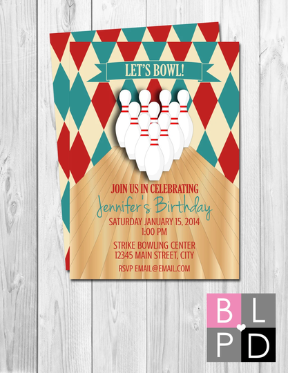 Bowling Party Invitation - Backside Included Diy Printable