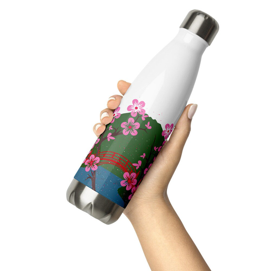 Stainless Steel Water Bottle - Japanese Cherry Blossoms & Mt. Fuji
