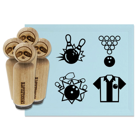 Bowling Ball Shirt Striking Pins Retro Rubber Stamp Set For Stamping Crafting Planners