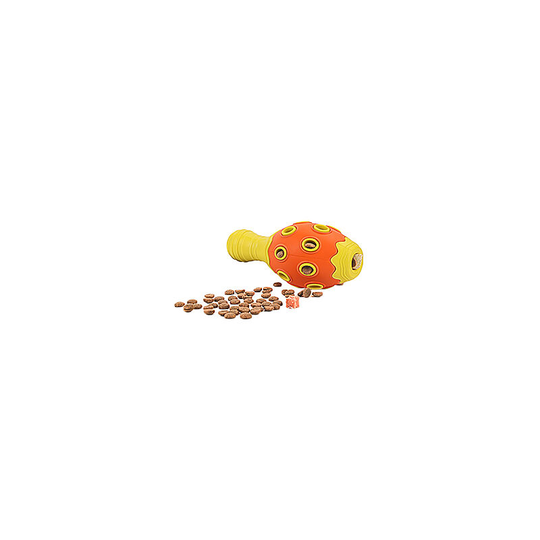 Bacon Flavor Bowling Dog Chew Toy - Indestructible Interactive Kibble Dispenser - Washable Natural Rubber Pet Toy