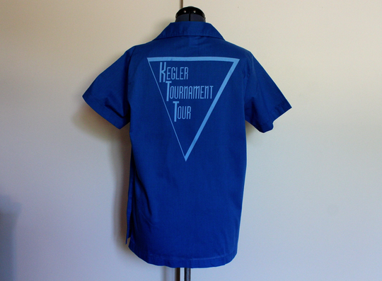 1970's Bright Blue Cotton & Polyester Vintage Women's Bowling Shirt From Olympian "Kegler Tournament Tour