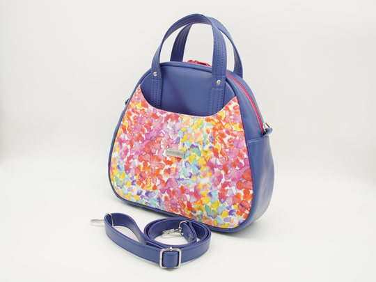 Vinyl Bag, Blue Purse, Shoulder Handcrafted Handbag, Bowler Purse