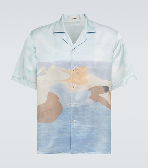 Printed silk and cotton bowling shirt