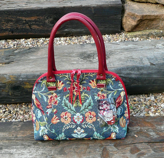 Zipper Top Bag, Bowler William Morris Style Tapestry Handbag, Zipper Purse