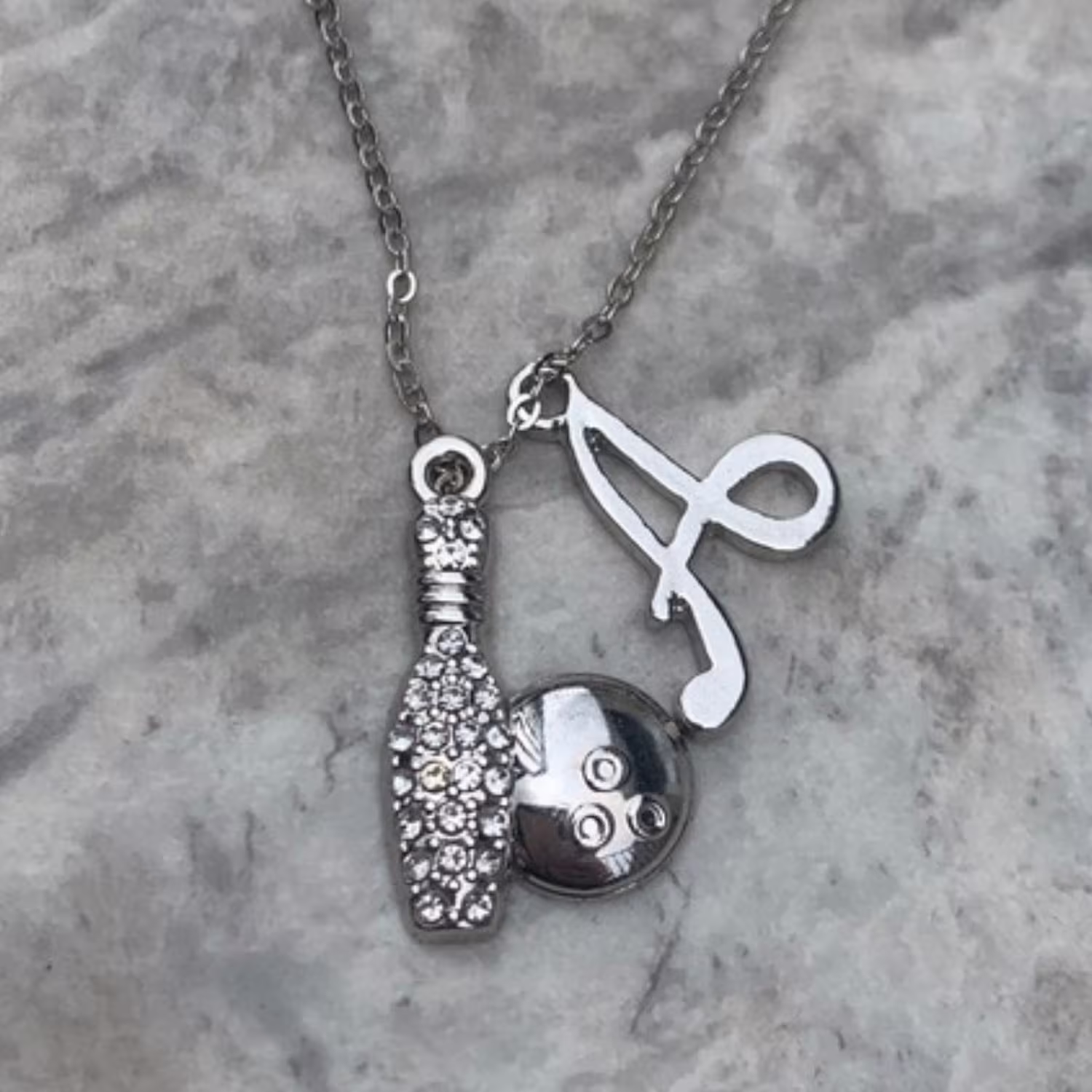 Bowling Necklace, Personalized Ball & Pin Charm Pendant, Women's Team Gift, Bowler Jewelry Initial Necklace