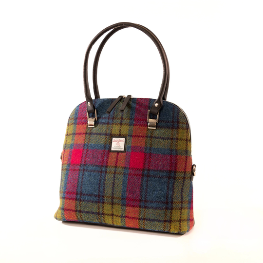 Harris Tweed Large Bowling Bag - Blue Pink Tote With Zipper