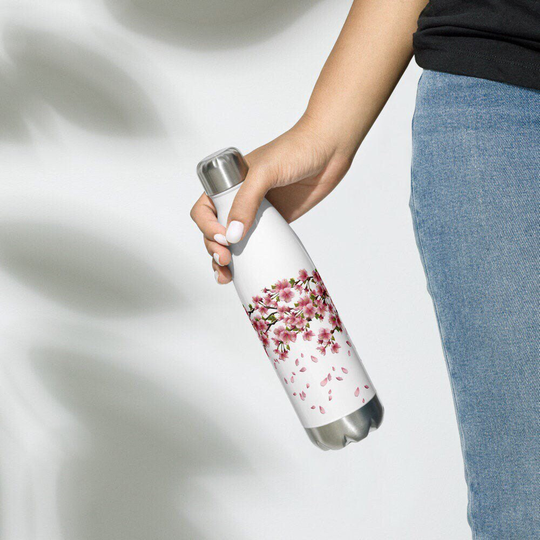 Cute Water Bottle - Cherry Blossoms Steel Water Bottle Workout Travel Metal Sakura Printed Vacuum Flask