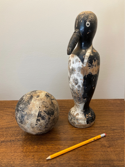 Vintage Turned & Painted Wood Penguin Bowling Pin Ball, 1930's