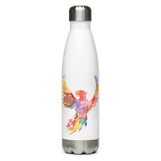 Phoenix Stainless Steel Water Bottle With Watercolor Artwork "Still I Rise