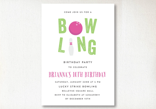 Bowling Theme Birthday Invitation, Printable PDF, Strike Up Some Fun, Bowling Printable, Pins, Girls Party, Party