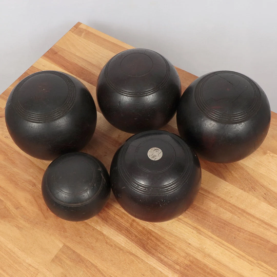 Wood Ball Game || Vintage Solid Wood 4 Large Balls & 1 Small English Lawn Bowling Balls