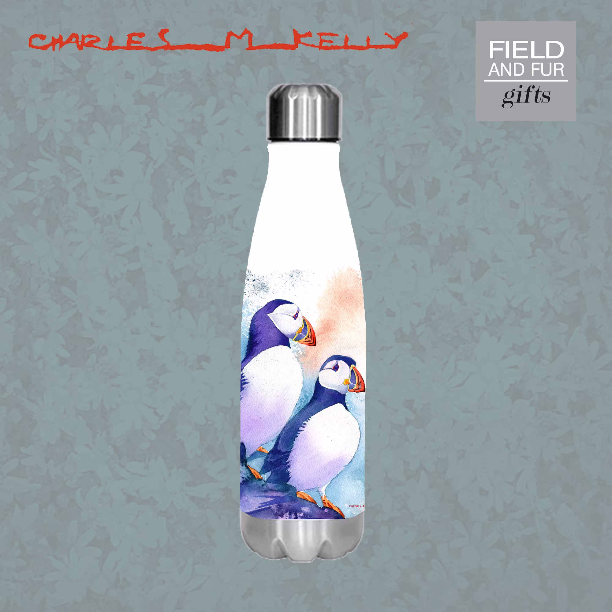 Puffins, Insulated Water Bottle, Keeps Your Drink Hot Or Cold Art By Charles M Kelly