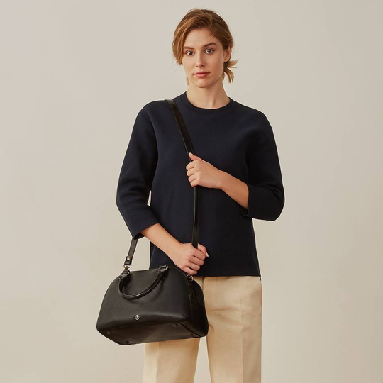 Personalised Real Leather Bowling Handbag 'Liliana S', Chestnut/Tan/Dark Chocolate