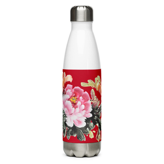 Red Flower Water Bottle, Pink Floral, Painting Stainless Steel Bottle