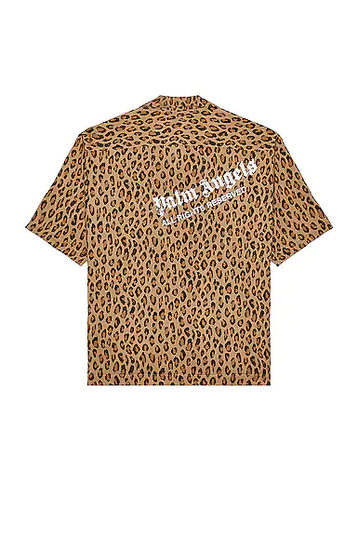 Palm Angels Leopard Print Bowling Shirt in Nuts - Brown. Size 46 (also in 48, 50).