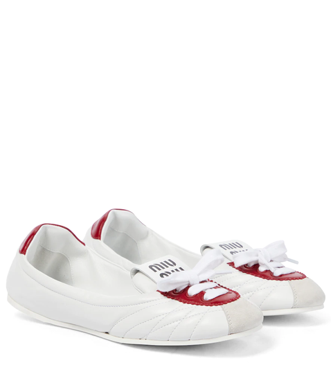Lace-up leather ballet flats