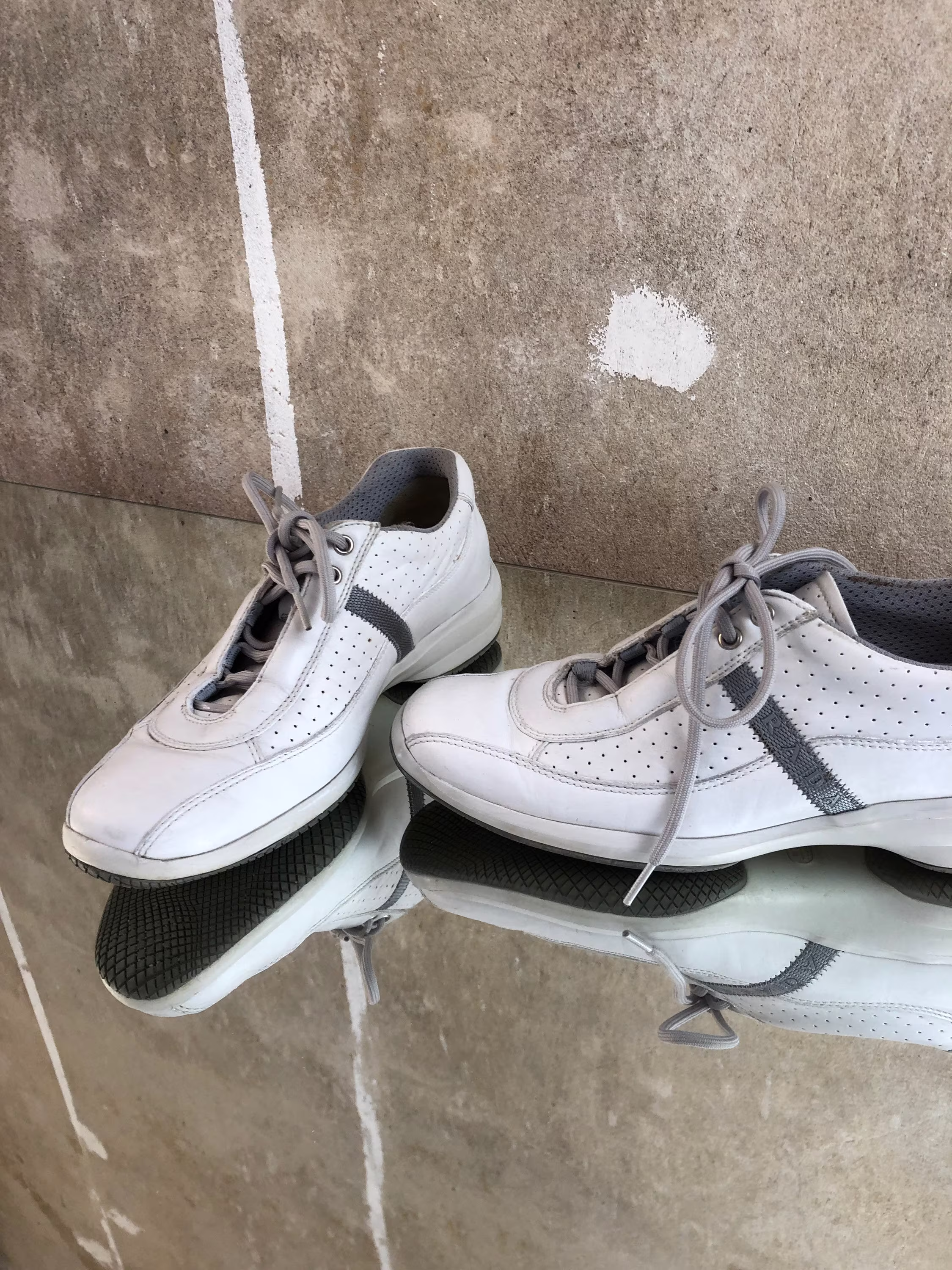 Y2K Prada Linea Rossa White Leather Sneakers | Vintage Sport White Sz. Eu38, 5 Us8, 5