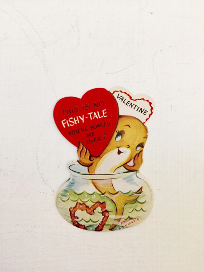 Vintage Valentine Card Bowling Fish 1940's Cards