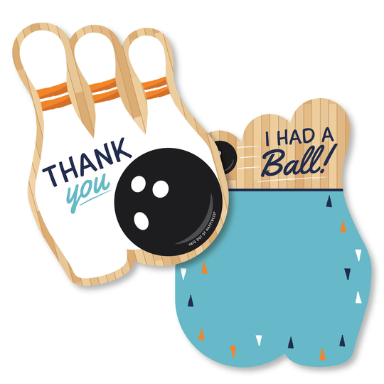 strike Up The Fun - Bowling Shaped Thank You Cards Birthday Party Or Baby Shower Note With Envelopes Set Of 12