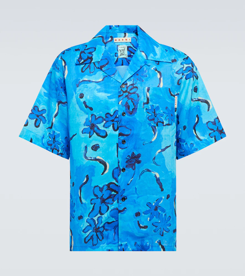 Printed ramie bowling shirt