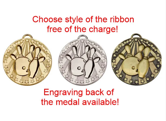 Ten Pin Bowling Medal - Gold, Silver, Bronze- 50mm | 2
