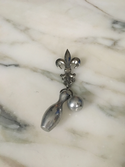 Bowling Brooch, Retro Collectable, Bowling Ball & Pin, Silver Tone Sport Gift, Silverplate Pin