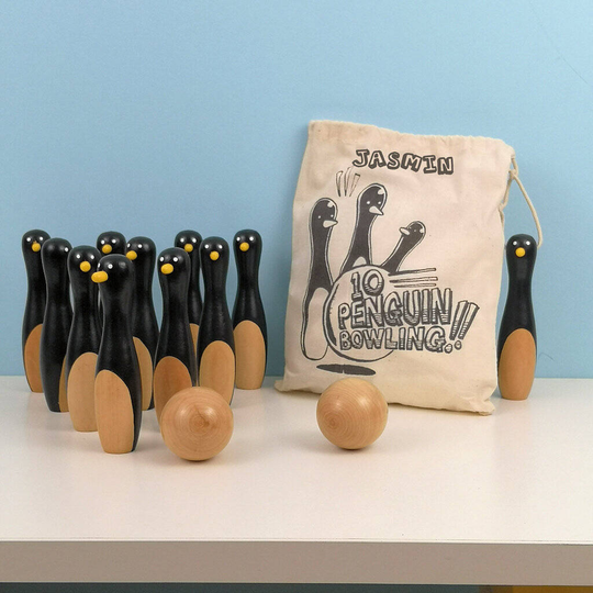 Personalised Penguin Ten Pin Bowling Kit In A Gift Bag