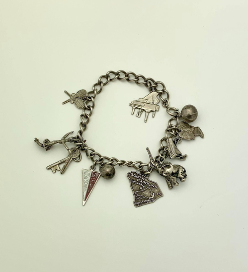 Ss South Carolina Charm Bracelet - Vintage, Estate - Pennant Charm, Piano Charm - Key Tennis Racket 7