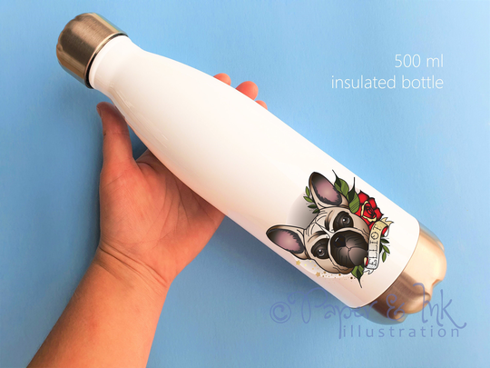 Personalised Water Bottle, Dog Gift, French Bulldog, Name, Drinks Doggy Lover, Frenchie