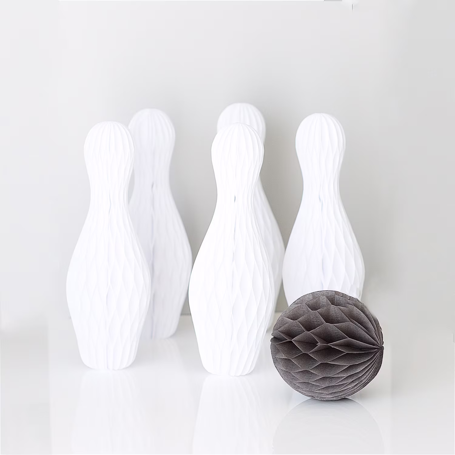Paper Bowling Pins & Bowl Favours | Honeycomb Decorations Bowling Party Set Ball Decor