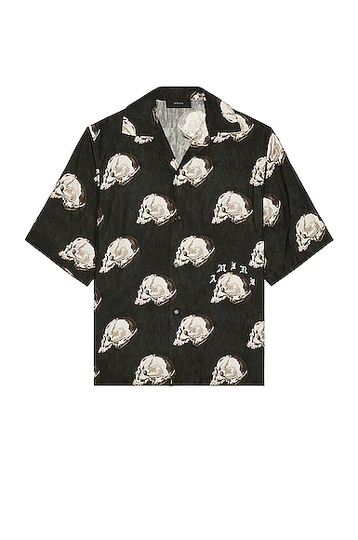 Amiri All Over Skull Bowling Shirt in Black - Black. Size L (also in M, S, XL, XXL).