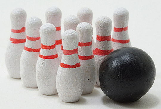 Dollhouse Miniature Bowling Ball & Pins By International Miniatures