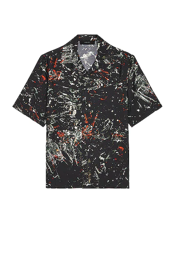 Amiri in Paint Splatter Bowling Shirt Black in Black - Black. Size XL (also in S, M, L).