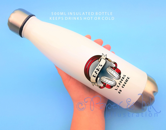 Dj Water Bottle, Music Lover Gift, Headphone Design, Personalised Bottle Flask, Gift Idea, Musical Idea