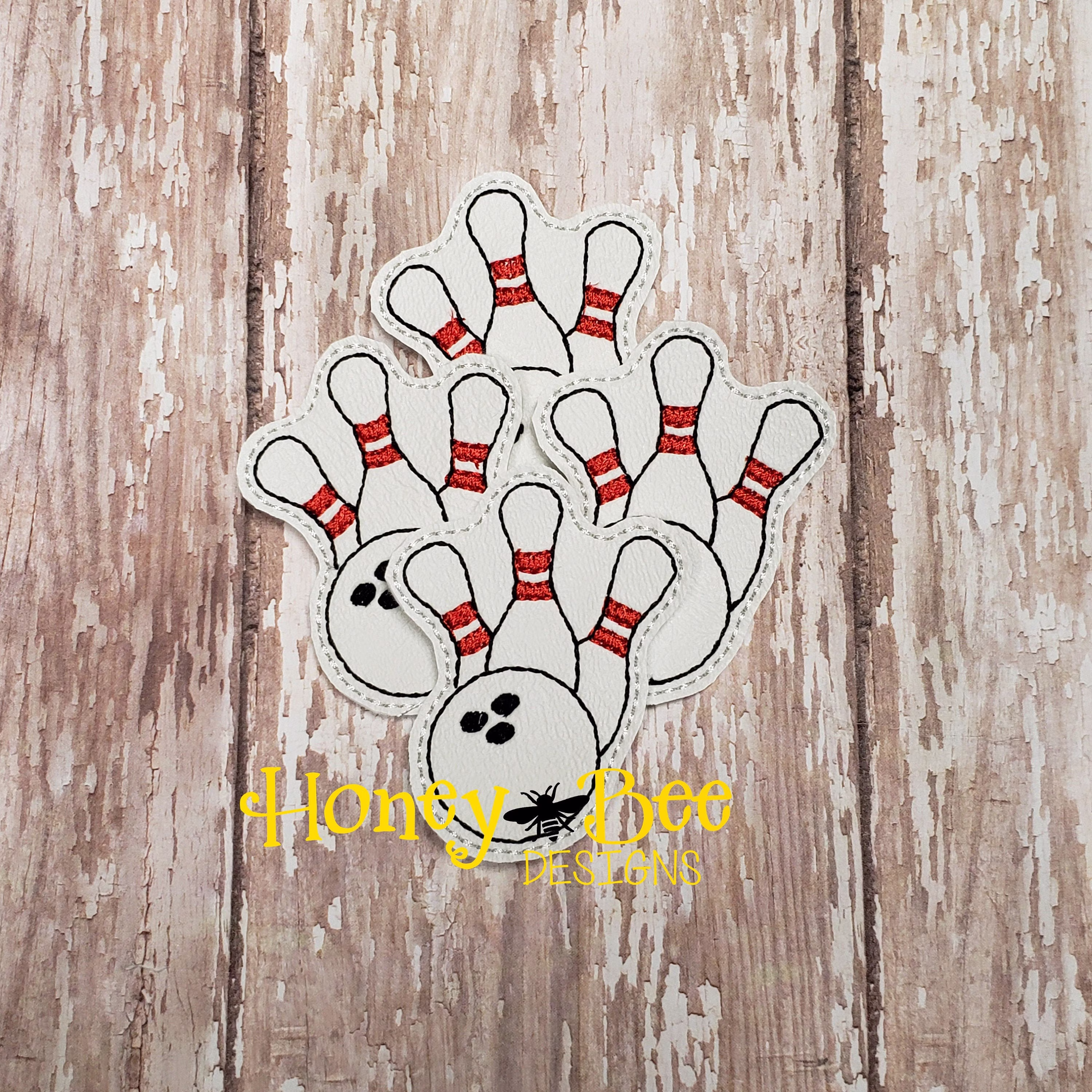 Vinyl Bowling Felties, Ball With Pins Bow Centers, Bowling Felt Embellishments, Marine Felties