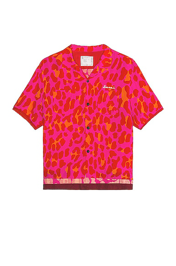 Sacai Leopard Print Bowling Shirt in PINK - Fuchsia. Size 2 (also in ).