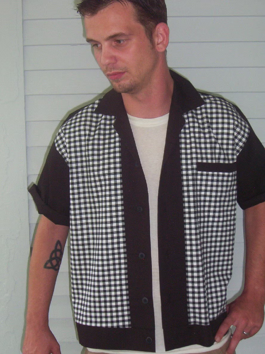 Men's Rockabilly Shirt Jac Black & White Plaid 1950's Style